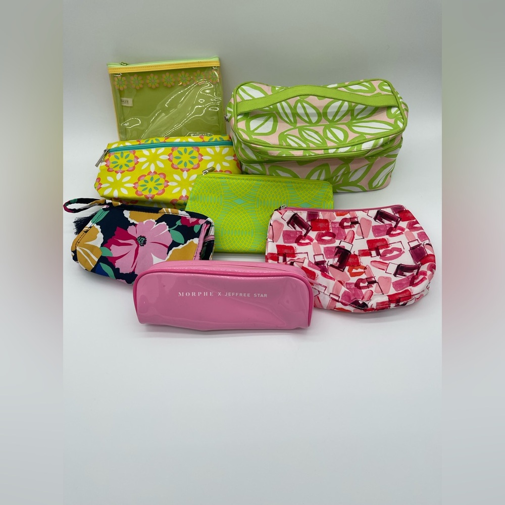 Set of 7 Cosmetic Bags Clinique Modella Jeffree Star  Floral Makeup Pouch Lot